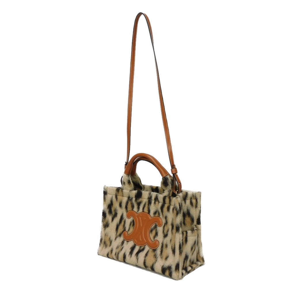 CELINE Tote Bag 199162FK1.19LE Textile x Calfskin Leopard Triomphe Small Hippo Tice Women Used