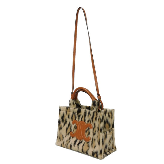 CELINE Tote Bag 199162FK1.19LE Textile x Calfskin Leopard Triomphe Small Hippo Tice Women Used