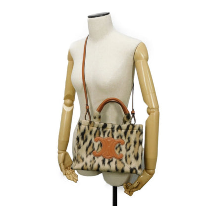 CELINE Tote Bag 199162FK1.19LE Textile x Calfskin Leopard Triomphe Small Hippo Tice Women Used