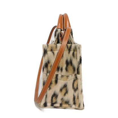 CELINE Tote Bag 199162FK1.19LE Textile x Calfskin Leopard Triomphe Small Hippo Tice Women Used