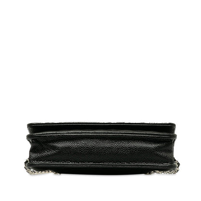 Chanel Matrases Coco  Chain Shoulder Wallet Black Caviar S  CHANEL