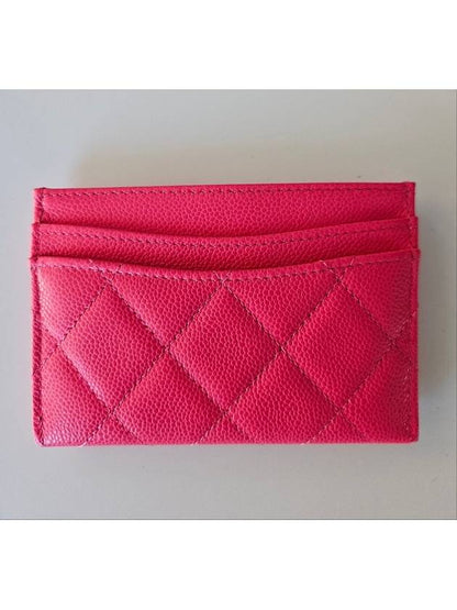 Silver CC Logo Caviar Card Wallet Fuchsia Chanel