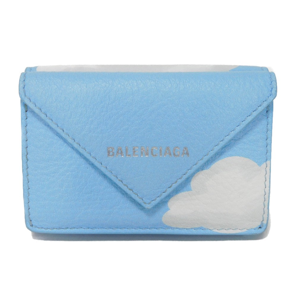 BALENCIAGA Tri-fold wallet 391446 1LE4N 4790 Calfskin (embossed) blue New logo Paper mini wallet Women