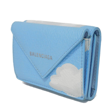 BALENCIAGA Tri-fold wallet 391446 1LE4N 4790 Calfskin (embossed) blue New logo Paper mini wallet Women