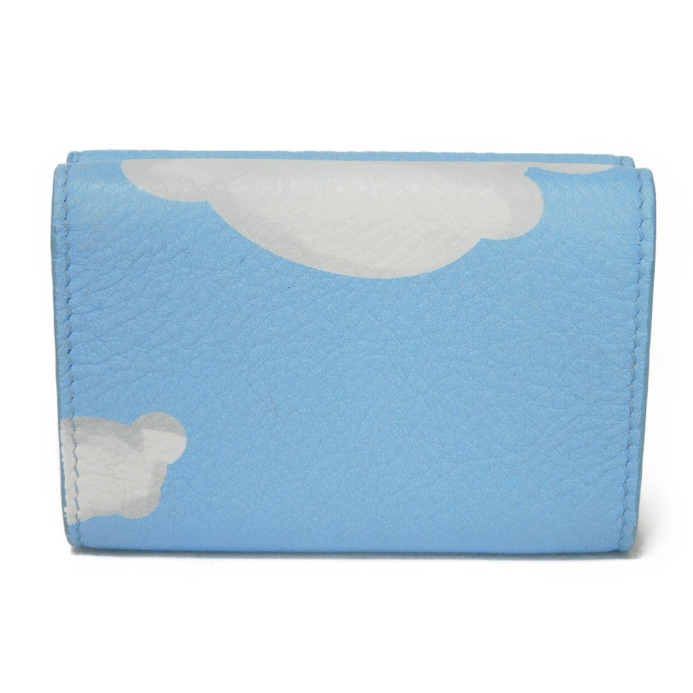 BALENCIAGA Tri-fold wallet 391446 1LE4N 4790 Calfskin (embossed) blue New logo Paper mini wallet Women