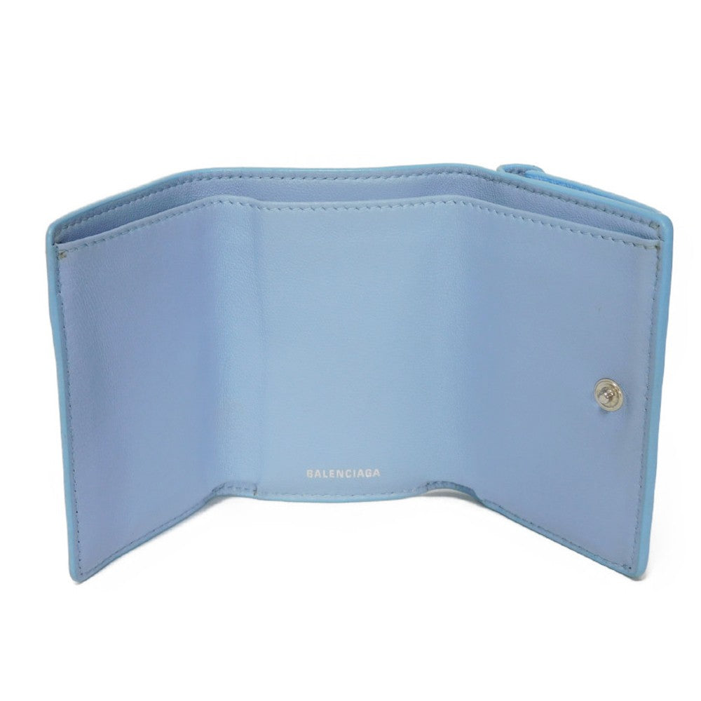 BALENCIAGA Tri-fold wallet 391446 1LE4N 4790 Calfskin (embossed) blue New logo Paper mini wallet Women