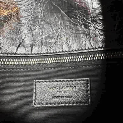 YSL Crinkled Calfskin Matelasse Monogram Baby Niki Chain Satchel, Black Leather, Medium