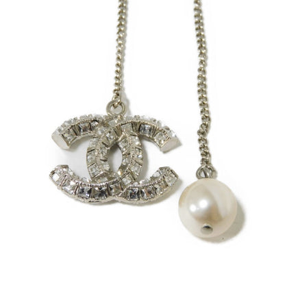 CHANEL Necklace Strass x Costume Pearl x Metal Clear xIvory CC mark Crystal COCO Mark Swing Pearl Women