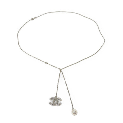 CHANEL Necklace Strass x Costume Pearl x Metal Clear xIvory CC mark Crystal COCO Mark Swing Pearl Women