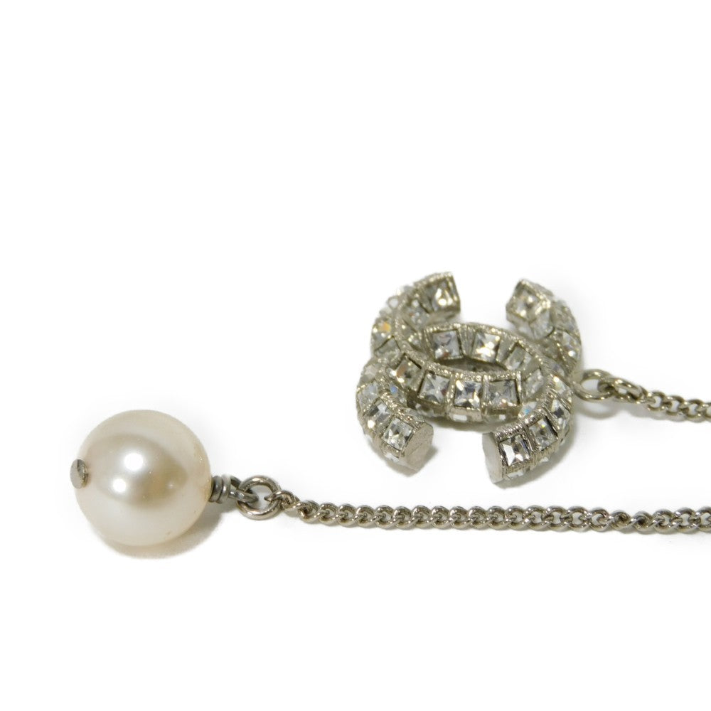 CHANEL Necklace Strass x Costume Pearl x Metal Clear xIvory CC mark Crystal COCO Mark Swing Pearl Women