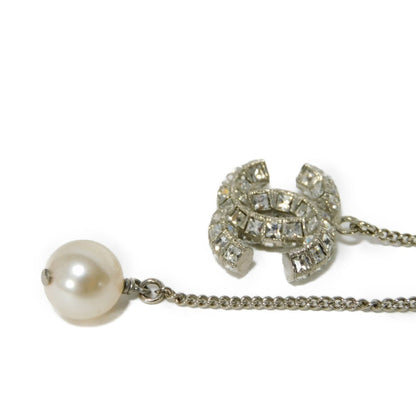 CHANEL Necklace Strass x Costume Pearl x Metal Clear xIvory CC mark Crystal COCO Mark Swing Pearl Women
