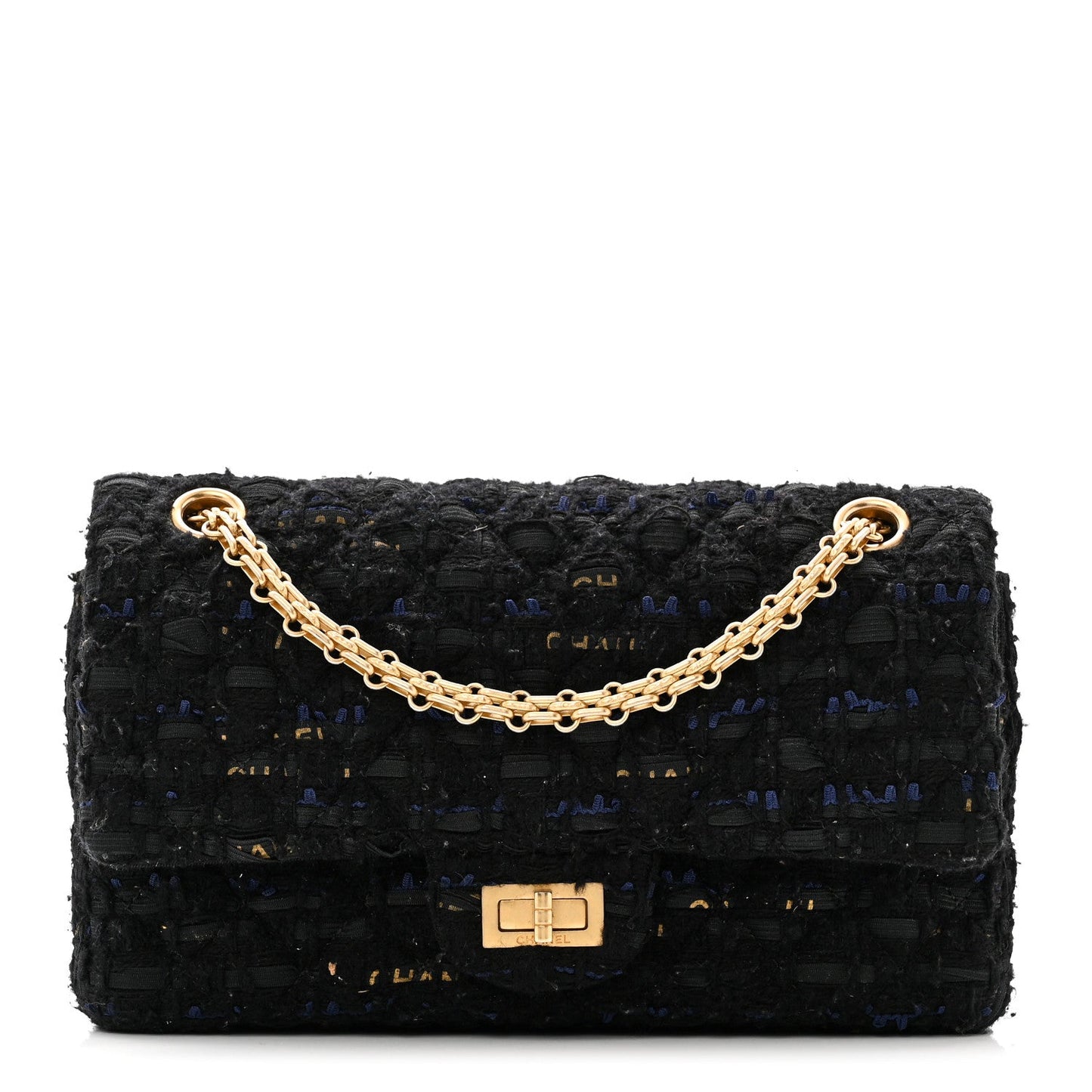Tweed Quilted Mini 2.55 Reissue Flap Black Gold Navy