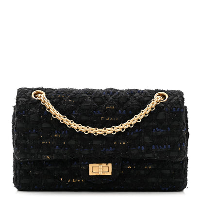 Tweed Quilted Mini 2.55 Reissue Flap Black Gold Navy