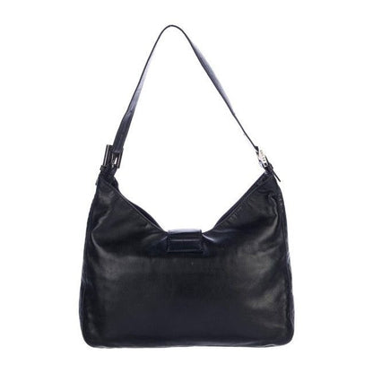 Fendi Black Leather Baguette in V Shaped Style w Enamel FF Clasp