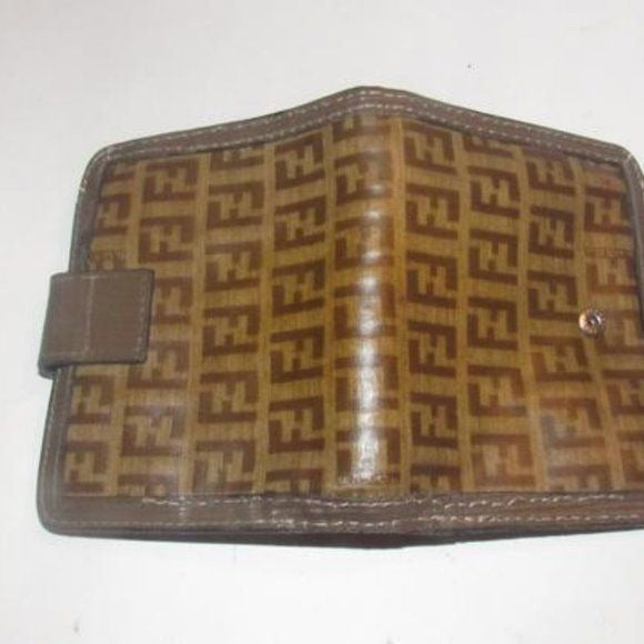 Fendi Dark Brown Small F Logo Print Coated Canvas