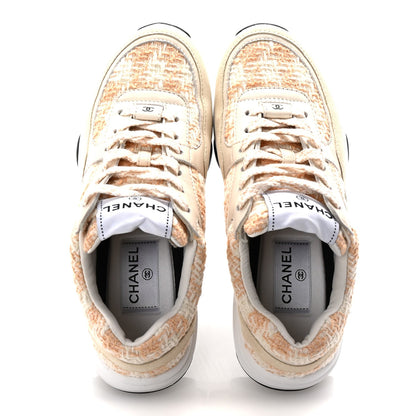 Tweed Suede Calfskin Womens CC Sneakers 35.5 Orange