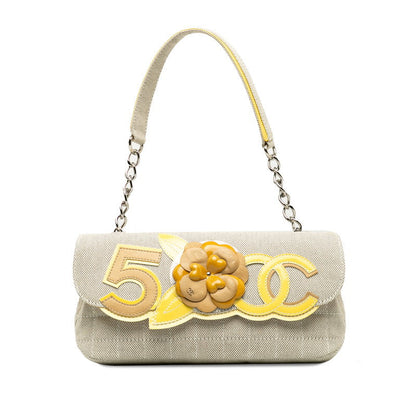 Chanel Cocomark Chocolate Bar Camellia Chain houlder Bag Beige Yellow Canvas Patent Leather Lady CHANEL