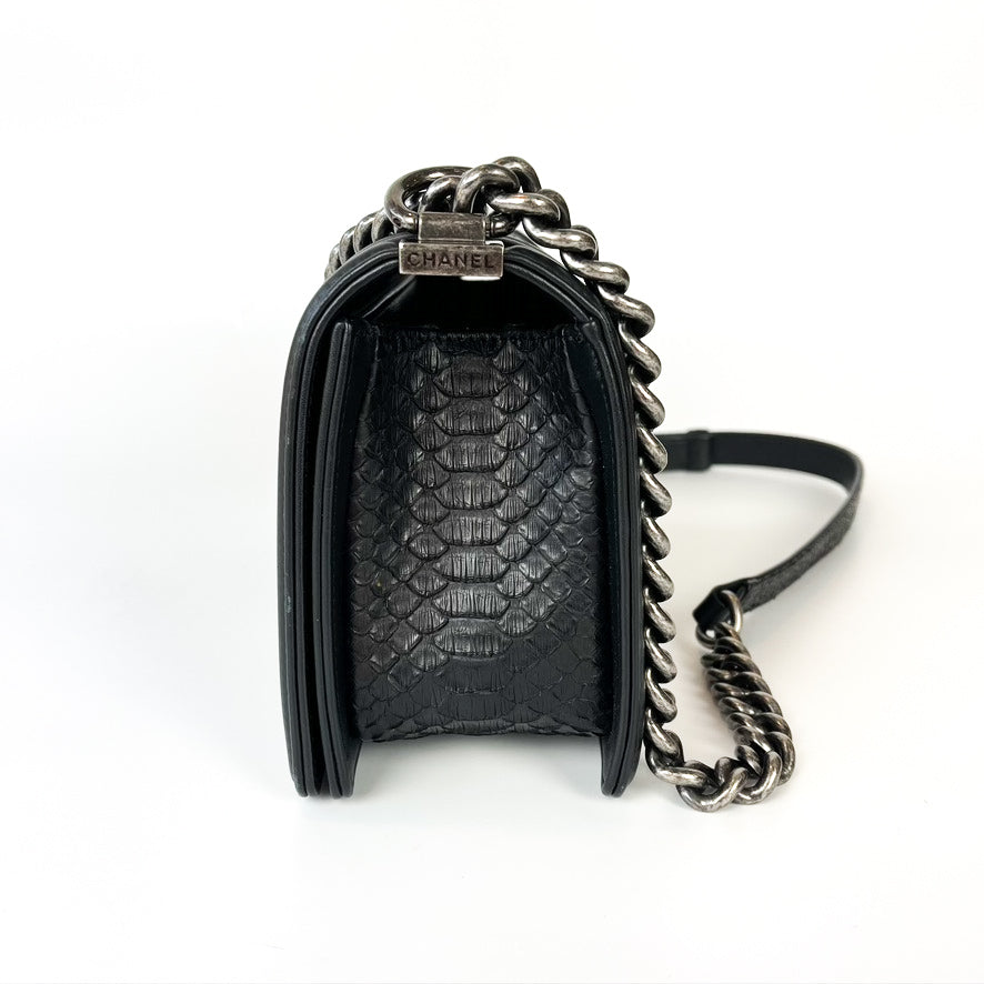 Python Black Old Medium Boy Bag in Black with RHW