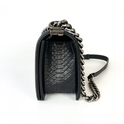 Python Black Old Medium Boy Bag in Black with RHW