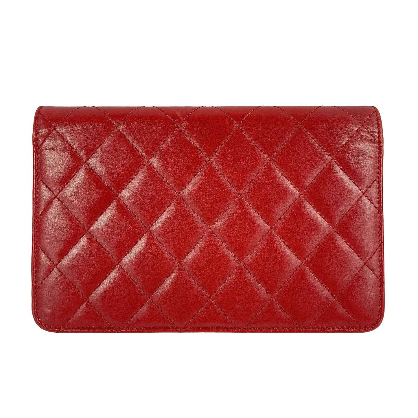 CHANEL Calfskin Quilted Cambon Red / Silver Wallet On Chain - Crossbody