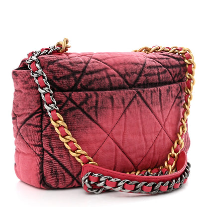 Washed Denim Quilted Medium Chanel 19 Flap Pink