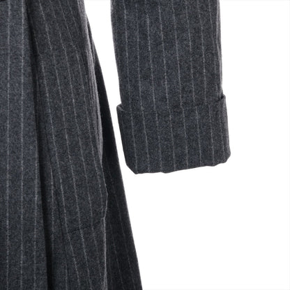 Chanel Coconut Button Wool  Silk Long Coat 34  Grey P59015 Strip