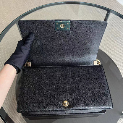 Caviar Boy New Medium 28CM Quilted Grained Calfskin Black Golden Hardware Series 20
