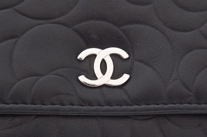 Chanel Black Calfskin Camellia Embossed Leather Cross-Body