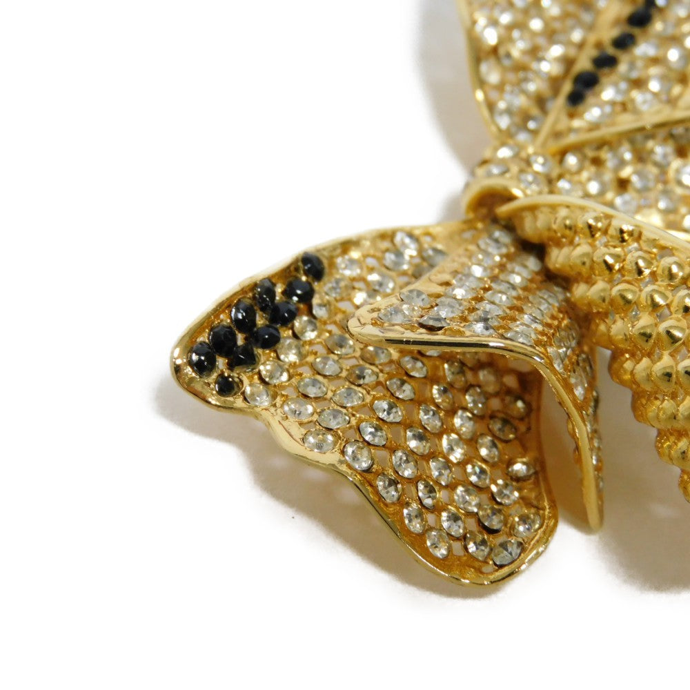 CELINE Brooch Rhinestone x Costume Pearl x Plating Black x Clear x Ivory Crystal Ribbon Swing Pearl Women Used