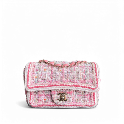 Chanel Classic Flap Mini - Tweed Braid Quilted Pink Gold Hardware Series 27