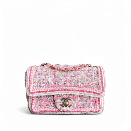 Chanel Classic Flap Mini - Tweed Braid Quilted Pink Gold Hardware Series 27