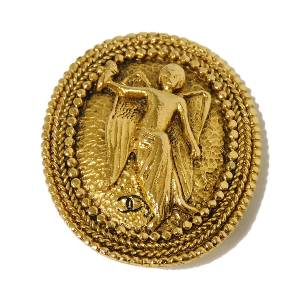 CHANEL Brooch plating gold CC mark Angel COCO Mark Oval
