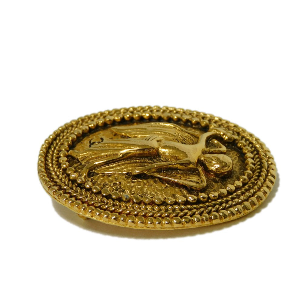 CHANEL Brooch plating gold CC mark Angel COCO Mark Oval