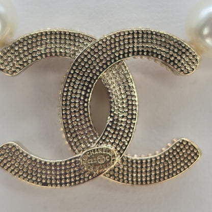 Chanel Faux Pearl and Crystal Baguette CC Necklace