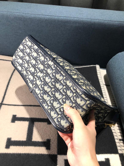Dark Blue Oblique Jacquard Canvas Crossbody Bag