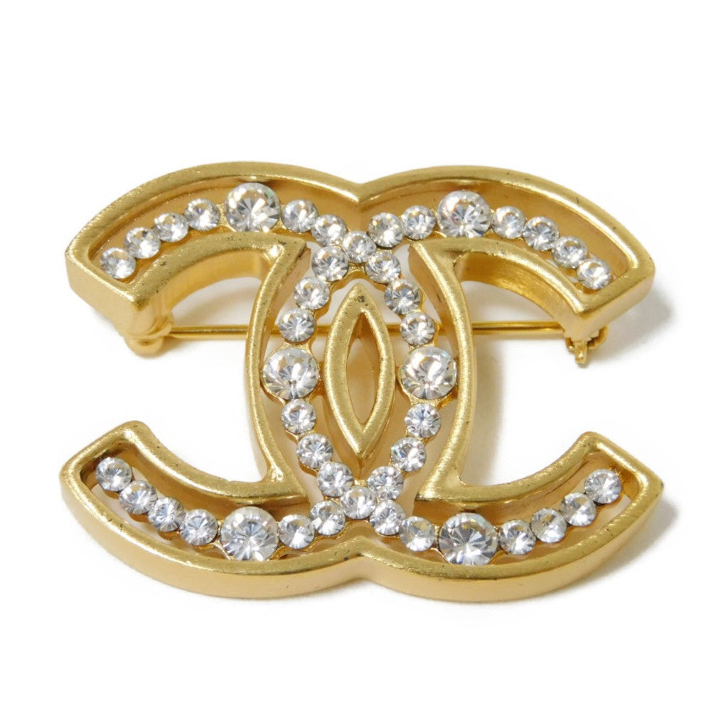 CHANEL Brooch Rhinestone x plating clear CC mark Crystal COCO Mark