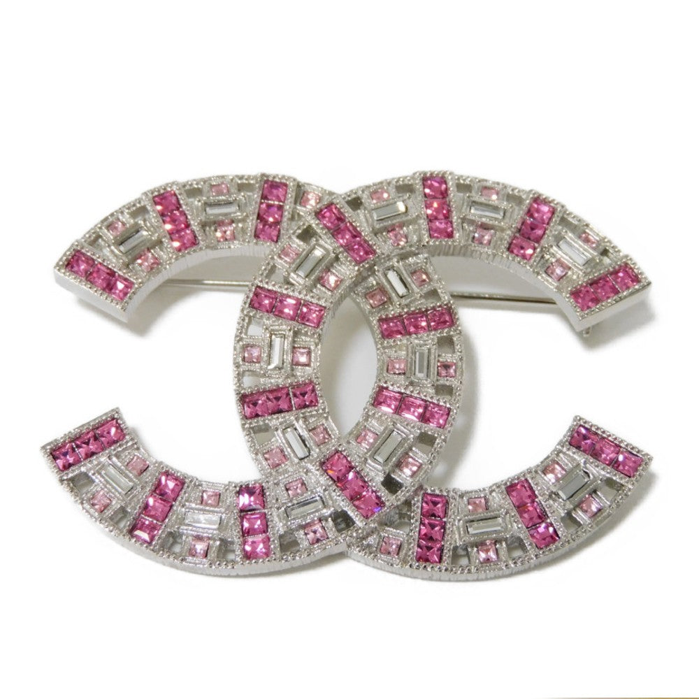 CHANEL Brooch Bijoux x metal Clear pink x clear CC mark Crystal COCO Mark