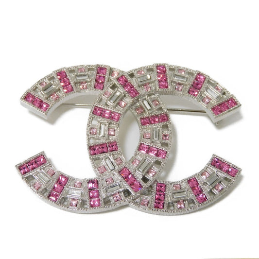 CHANEL Brooch Bijoux x metal Clear pink x clear CC mark Crystal COCO Mark