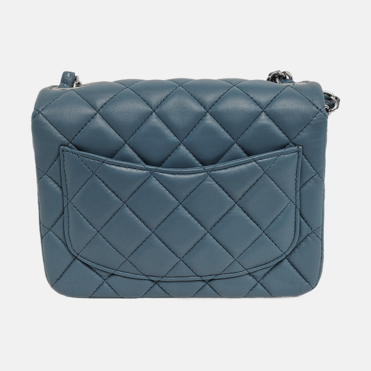 Chanel Classic Flap Mini Square Misty Blue Grey Lambskin Crossbody Bag, 2012-2013