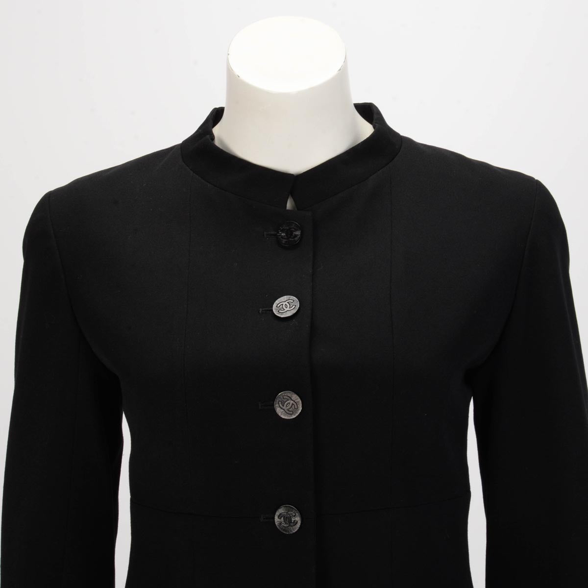 Chanel Black Wool Mandarin Collar Jacket FR 38
