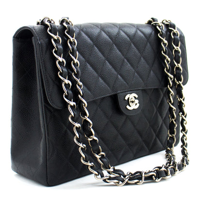 Chanel Classic Large " Chain Shoulder Bag Black Grained Calfskin