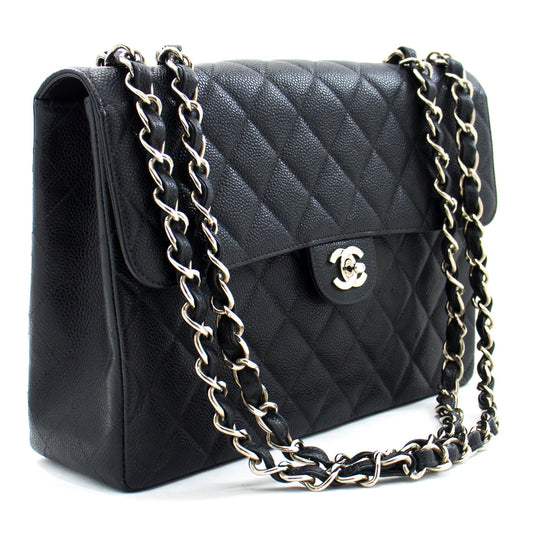 Chanel Classic Large " Chain Shoulder Bag Black Grained Calfskin