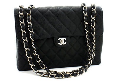 Chanel Classic Large " Chain Shoulder Bag Black Grained Calfskin