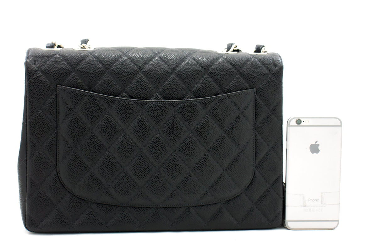 Chanel Classic Large " Chain Shoulder Bag Black Grained Calfskin