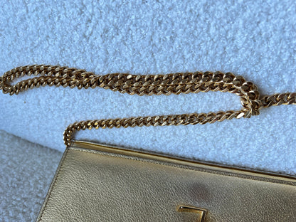 Yves Saint Laurent (YSL) Gold Chain Wallet with Gold Hardware