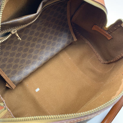 Celine Vintage Brown Macadam Canvas Handbag Boston Bag
