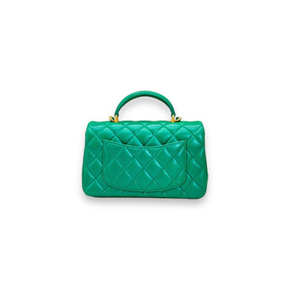 Chanel Green Lambskin Mini Rectangular Top Handle Flap