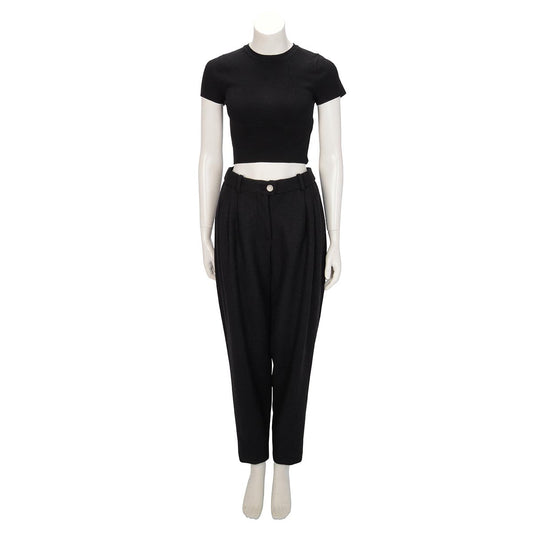 Chanel Black Wool Crystal CC Button Pants FR 38