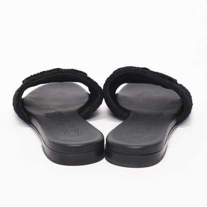 Chanel Black Crochet Knit CC Slides 35