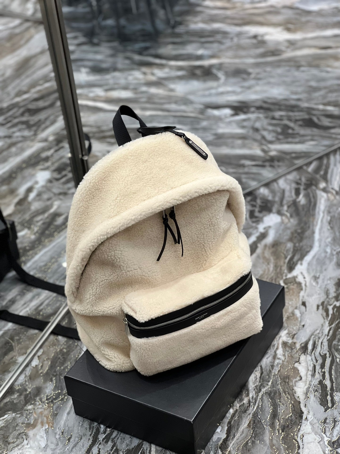 Yves Saint Laurent Fleece Backpack Beige